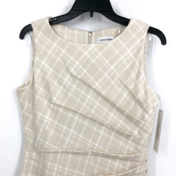 CALVIN KLEIN Womens Plaid Starburst Sheath Dress Size 8 Stony Beige White NWT - Picture 6 of 13
